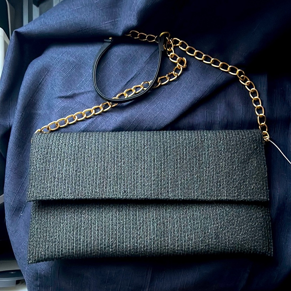 Elegant Black Clutch with Gold Chain